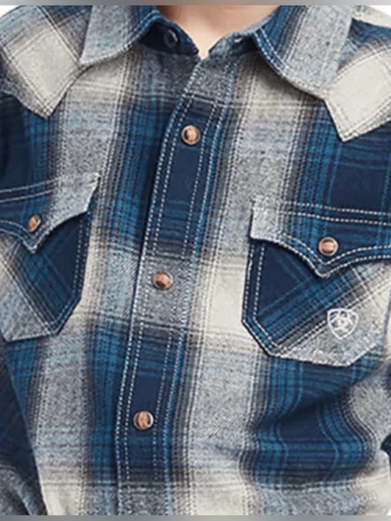 Ariat Other - Ariat Boys Blue Plaid Flannel Pearl Snap Western Shirt